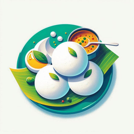 Illustration of dumplings on white background with space for textのイラスト素材