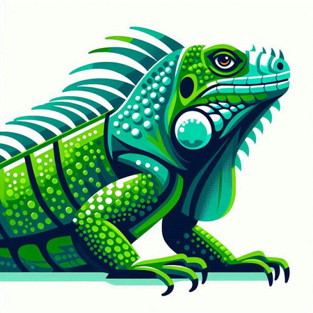 Green iguana isolated on white background. Vector illustration. Eps 10.のイラスト素材