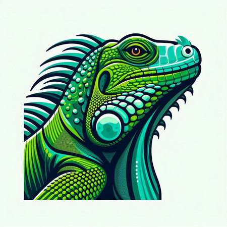 Green iguana on white background. Vector illustration for your design.のイラスト素材