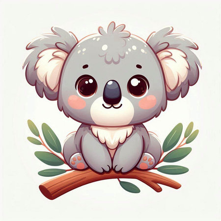 Cute koala sitting on a tree branch. Vector illustration.のイラスト素材