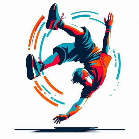 Illustration of a breakdancer jumping in a jump. Vector illustration.のイラスト素材