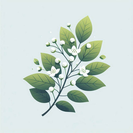 Vector illustration of a branch of jasmine with flowers and leavesのイラスト素材