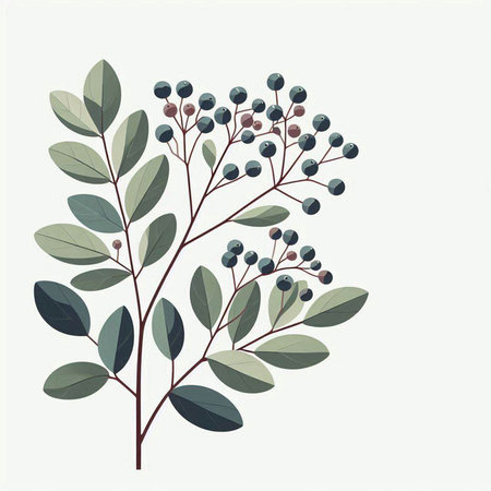 Illustration of eucalyptus branch with leaves and berriesのイラスト素材