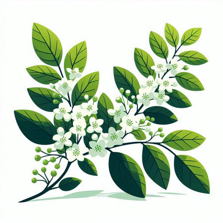 branch with flowers and leafs isolated icon vector illustration desingのイラスト素材