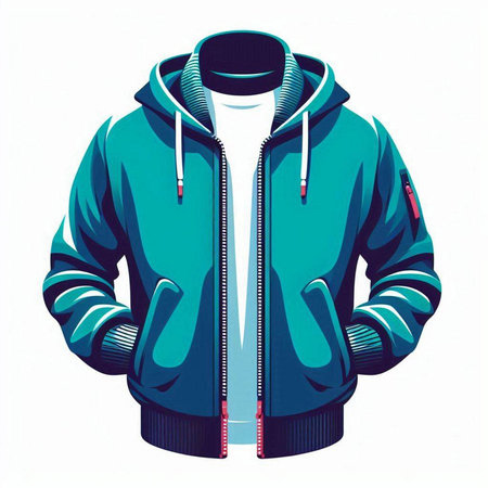 Vector illustration of a blue hoodie with a hood on a white backgroundのイラスト素材