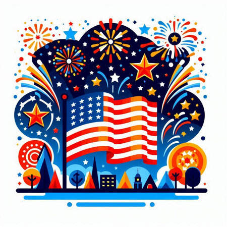4th of July USA Independence Day celebration in flat style. Vector illustration.のイラスト素材