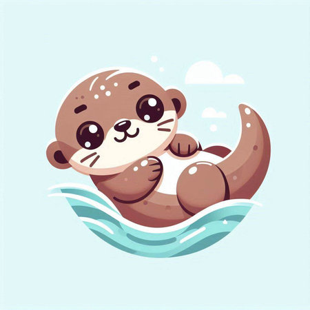 Cute cartoon otter swimming in the sea. Vector illustration.のイラスト素材