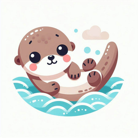 Cute cartoon baby sloth in the water. Vector illustration.のイラスト素材