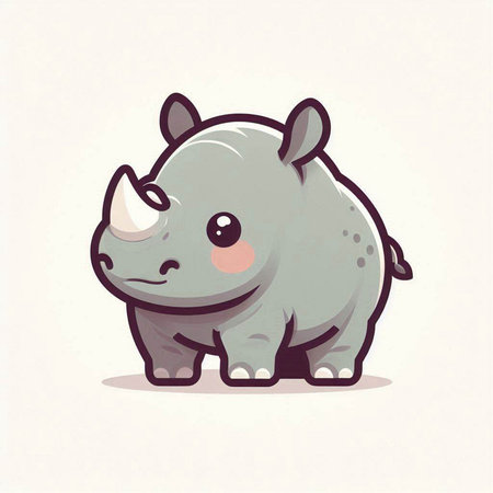 Cute cartoon rhinoceros. Vector illustration on white background.のイラスト素材