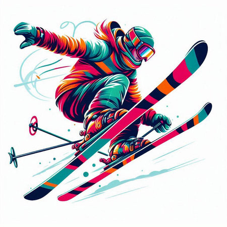 Skiing man with skis and helmet. Vector illustration.のイラスト素材