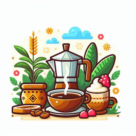 Coffee set. Hand drawn vector illustration in cartoon style.のイラスト素材