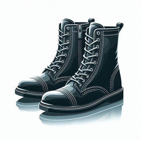 Vector illustration of a pair of black boots on a white background.のイラスト素材