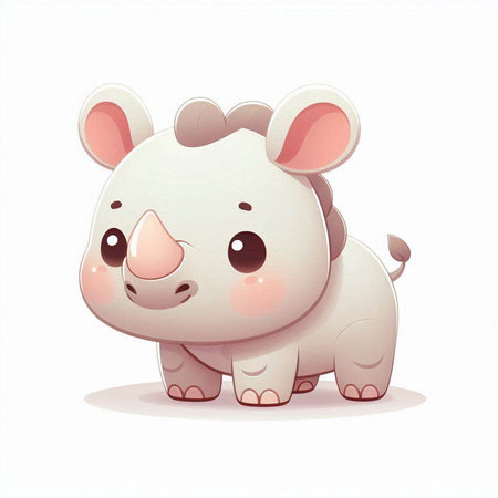 Cute cartoon rhinoceros on white background. Vector illustration.のイラスト素材