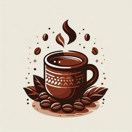 Coffee cup with coffee beans in retro style. Vector illustration.のイラスト素材