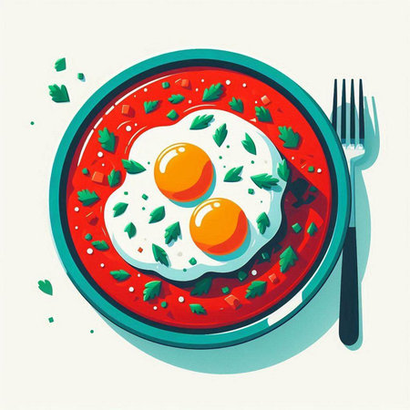 Fried eggs with parsley on a plate. Vector illustration.のイラスト素材