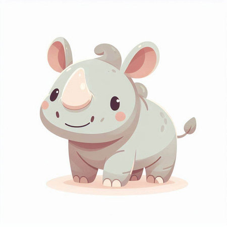 Cute baby rhinoceros isolated on white background. Vector illustration.のイラスト素材