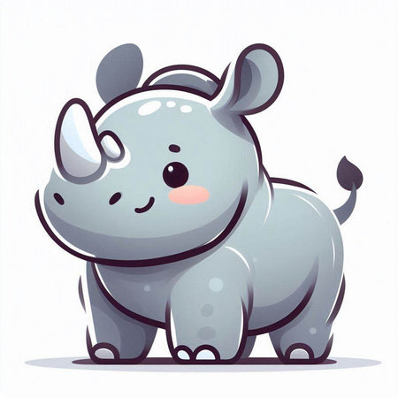 Cute cartoon rhinoceros on white background. Vector illustration.のイラスト素材