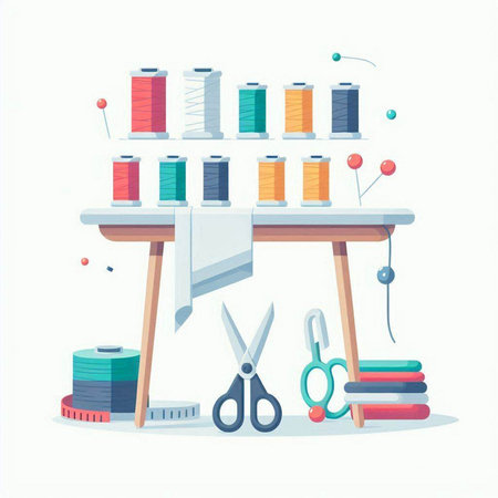 Sewing tools and accessories. Vector illustration in flat style.のイラスト素材