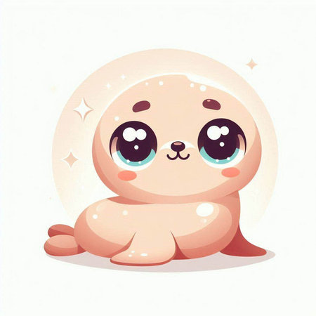 Cute cartoon baby seal sitting on the moon. Vector illustration.のイラスト素材