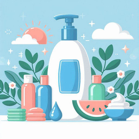 Cosmetics and skin care products. Vector illustration in flat style.のイラスト素材