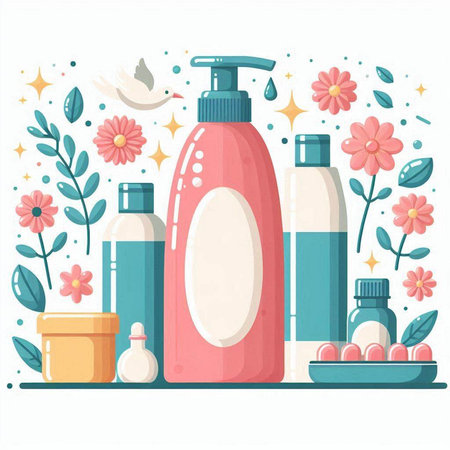 Cosmetics and skin care products. Vector illustration in flat style.のイラスト素材