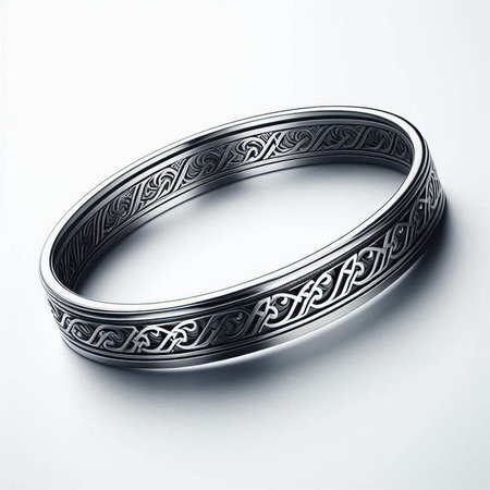 Silver ring with ornament on a white background. 3d illustration.のイラスト素材