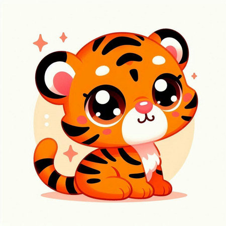 Cute cartoon tiger isolated on a white background. Vector illustration.のイラスト素材