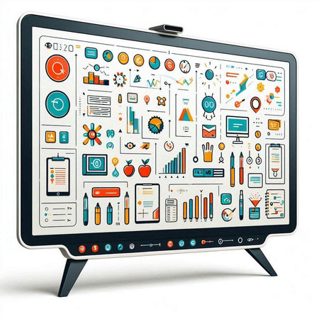 Illustration of a laptop with infographic elements on the screen isolated on white backgroundのイラスト素材