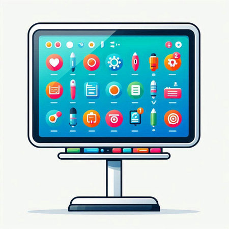 Computer screen with colorful application icons. Modern flat design vector illustration.のイラスト素材