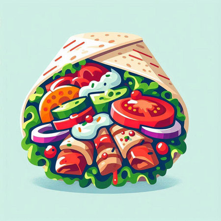 Vector illustration of a mexican burrito with meat and vegetablesのイラスト素材