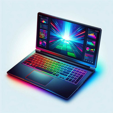 Laptop with colorful screen on the light background. Vector illustration.のイラスト素材
