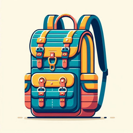 Colorful backpack on white background. Vector illustration in retro style.のイラスト素材