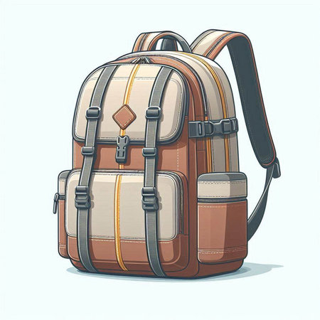 Illustration of a brown backpack on a white background. Vector illustrationのイラスト素材