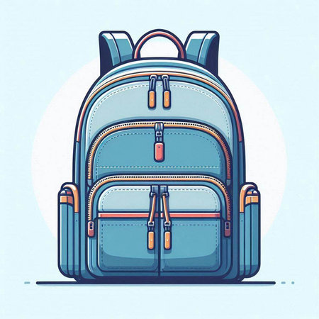 Vector illustration of a blue backpack in cartoon style on a white background.のイラスト素材