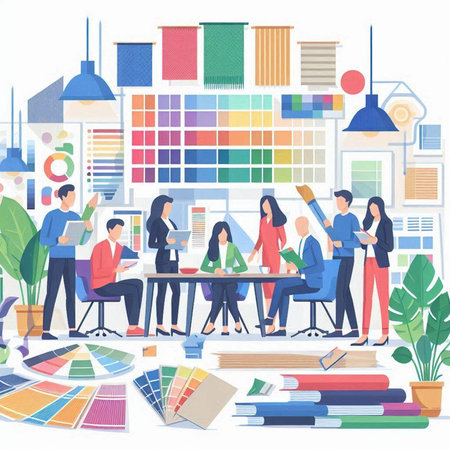 Flat design vector illustration concept of creative business people working in officeのイラスト素材