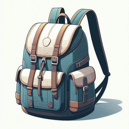 Illustration of a backpack in retro style on a white background.のイラスト素材
