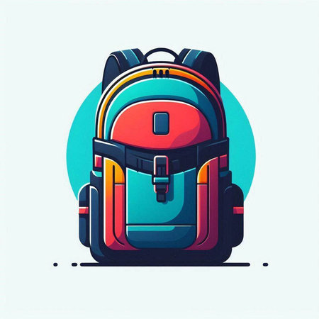Vector illustration of a school backpack in flat style. Backpack icon.のイラスト素材