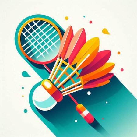 Badminton racket and shuttlecock on colorful background. Vector illustration.のイラスト素材