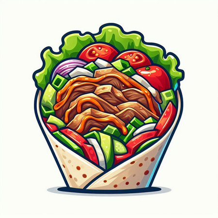 Illustration of a Doner kebab with salad and tomatoのイラスト素材