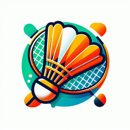 Badminton sport vector icon. Badminton ball and racketのイラスト素材