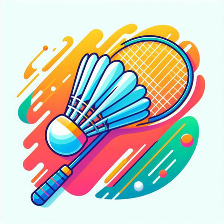 Badminton racket and shuttlecock on colorful background. Vector illustration.のイラスト素材