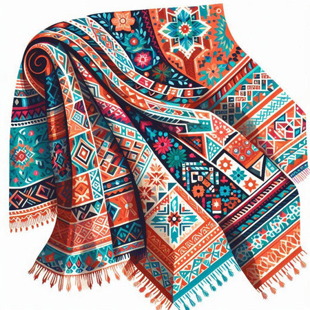Colorful ethnic scarf isolated on white background. Hand drawn illustration.のイラスト素材