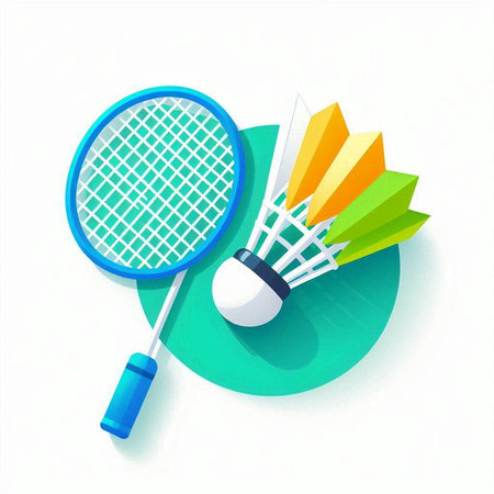 Badminton racket and shuttlecock on white background. Vector illustration.のイラスト素材