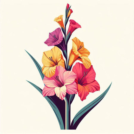 Beautiful gladiolus flowers in retro style. Vector illustration.のイラスト素材