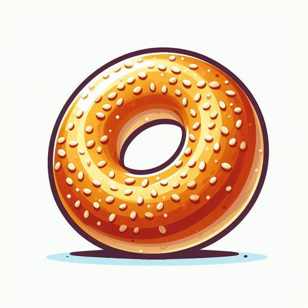 Illustration of a tasty donut with sesame seeds on a white backgroundのイラスト素材