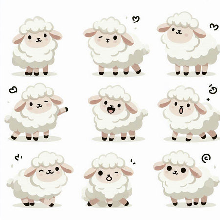 Sheep vector illustration set. Cute cartoon sheep character. Vector illustrationのイラスト素材