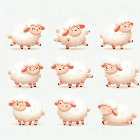 Sheep. Set of cute cartoon sheeps. Vector illustration.のイラスト素材