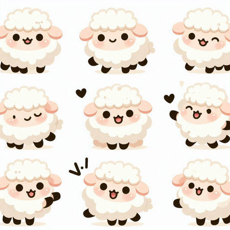 Set of cute sheep on white background. Cartoon style. Vector illustration.のイラスト素材