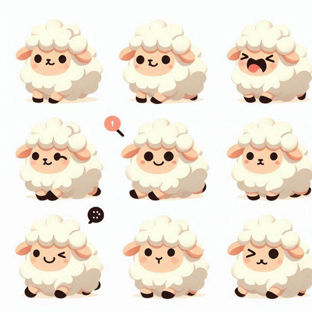 Sheep set. Cute cartoon sheep collection. Vector illustration.のイラスト素材