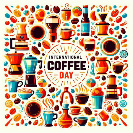 Coffee poster with hand drawn icons. Vector illustration in flat styleのイラスト素材